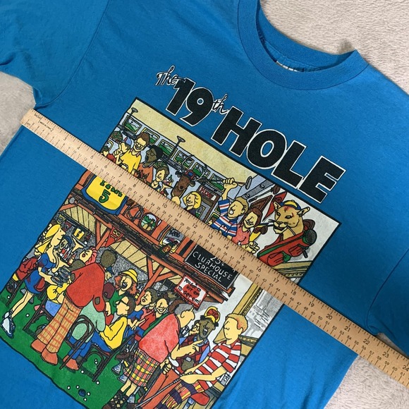 Vintage 19th Hole Golf Graphic Shirt Mens XL Blue SSI 1991 Bar Cartoon Made USA - Picture 5 of 12